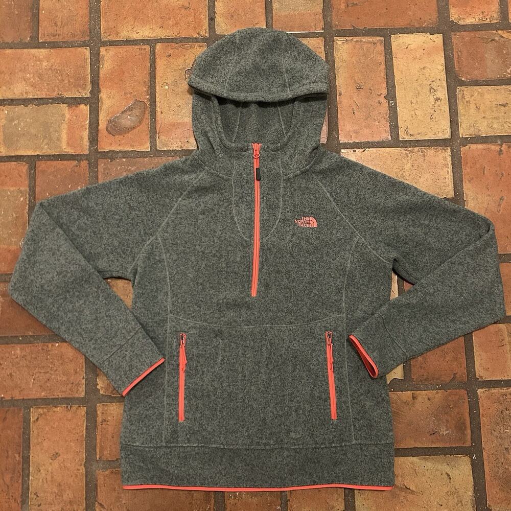 North Face Women's Hoodie Size M Green 1/2 Zip Pullover Fleece Sweater Jacket